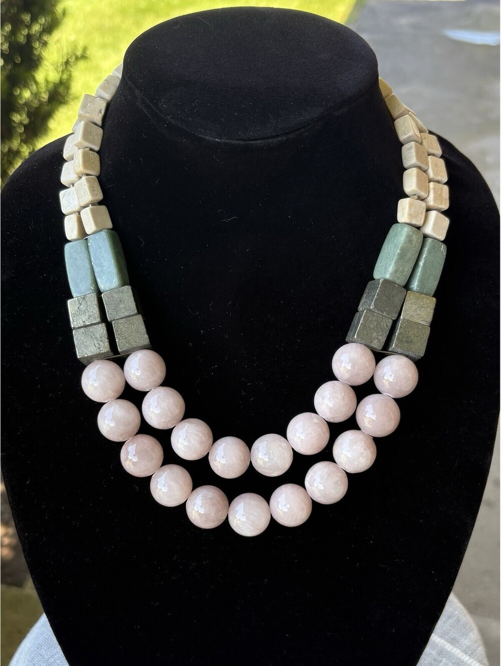 David Aubrey Double Strand Mixed Stone Statement Necklace